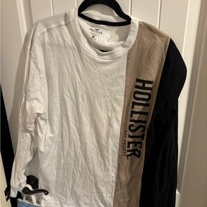 Hollister Colorblock Long Sleeve Tee - White, Tan & Black Medium Oversized